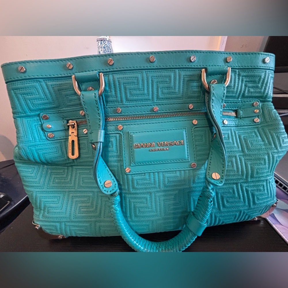 RARE Gianni Versace Couture "Snap Out Of It" Turquoise Nappa Satchel